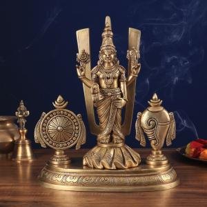 Brass Lord Tirupati Balaji Idol with Shankh Chakra | 14.5" Divine Masterpiece | 9kg Sacred Temple Murti | Traditional Namah Tilak | Jaipurio